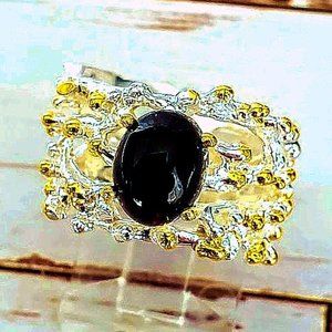 Sterling Silver & 14 kt Black Opal Sea Life Ring